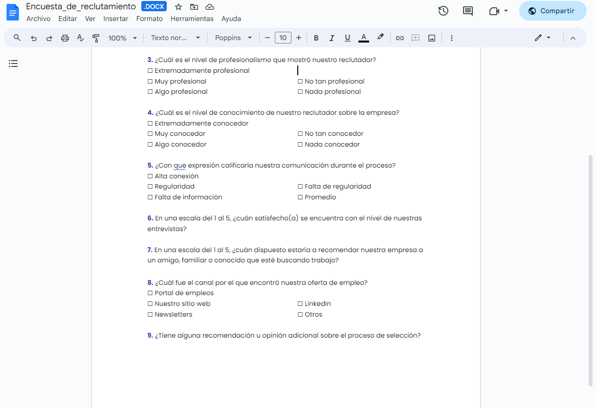 plantilla de encuesta de reclutamiento