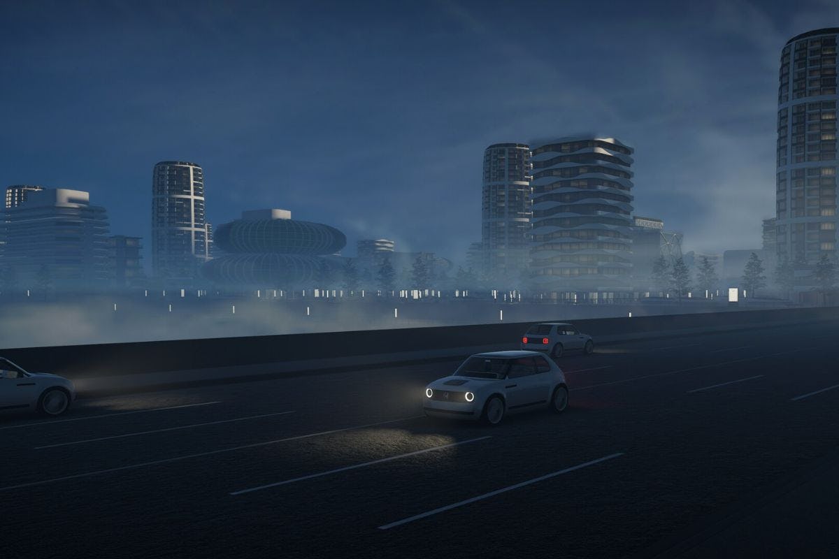 paisaje de ciudad con auto