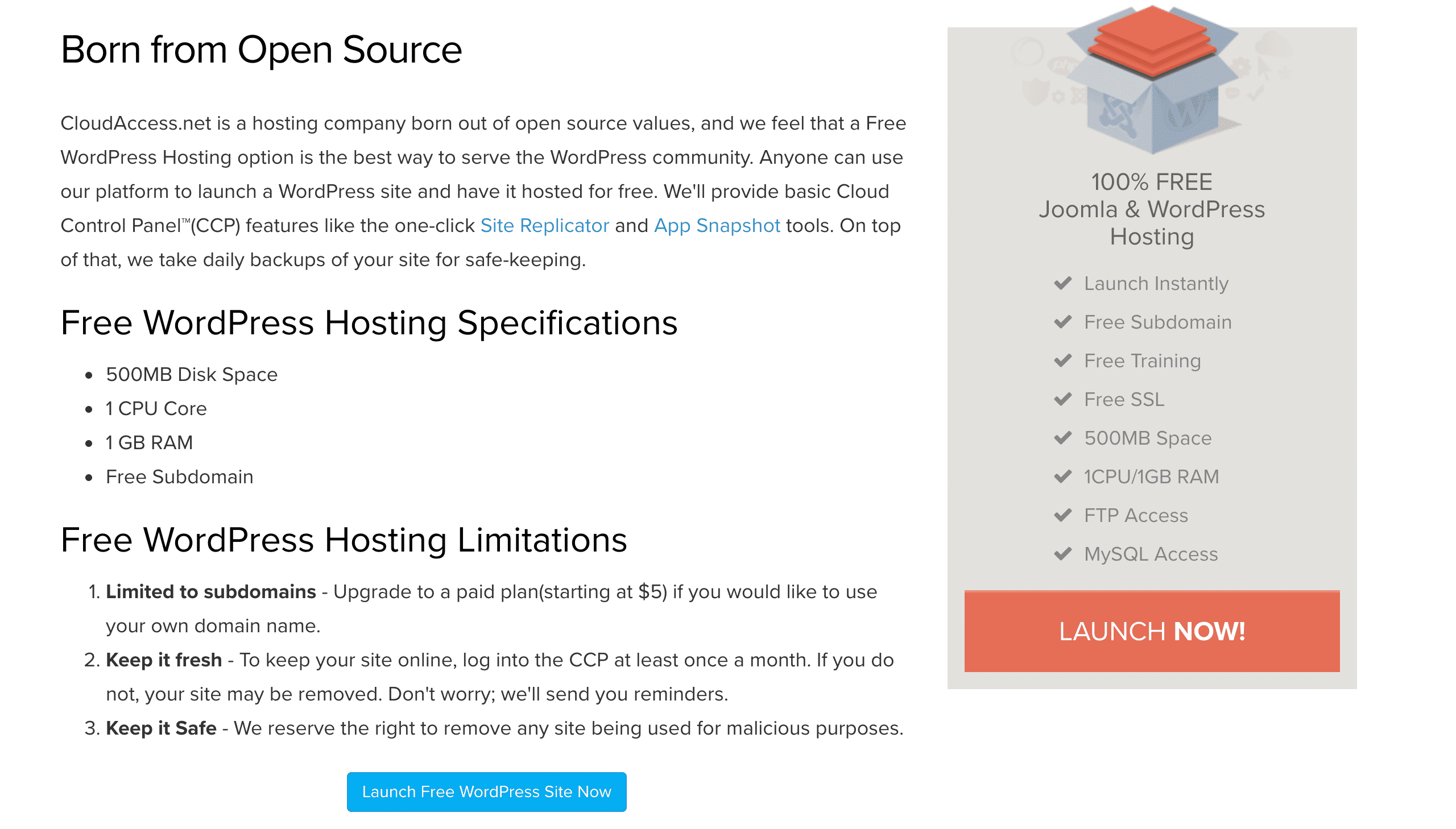 cloud access hosting gratis