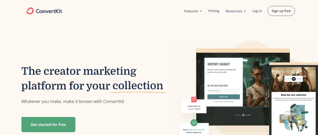 Página de ConverKit para hacer landing page