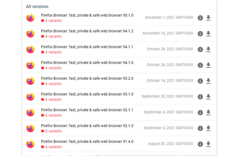 Vista previa de sitio web de descarga de APK Firefox 