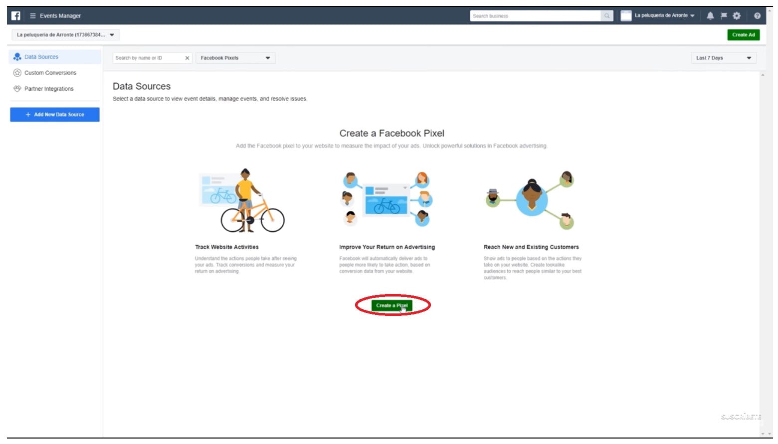 paso 3 crear pixel de facebook