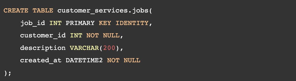 ejemplo de esquema SQL de los servicios de un cliente