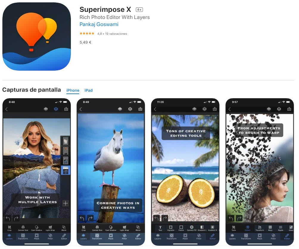 superimpose X app de fotos