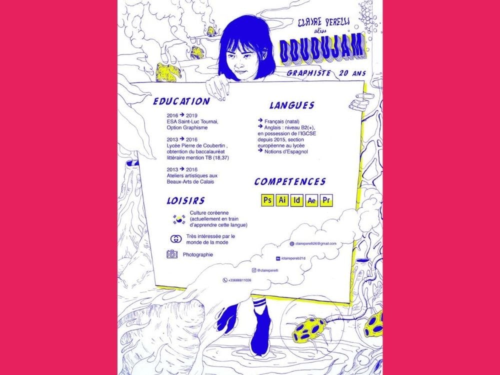 ejemplo de currículum creativo diseñado por Claire Perelli