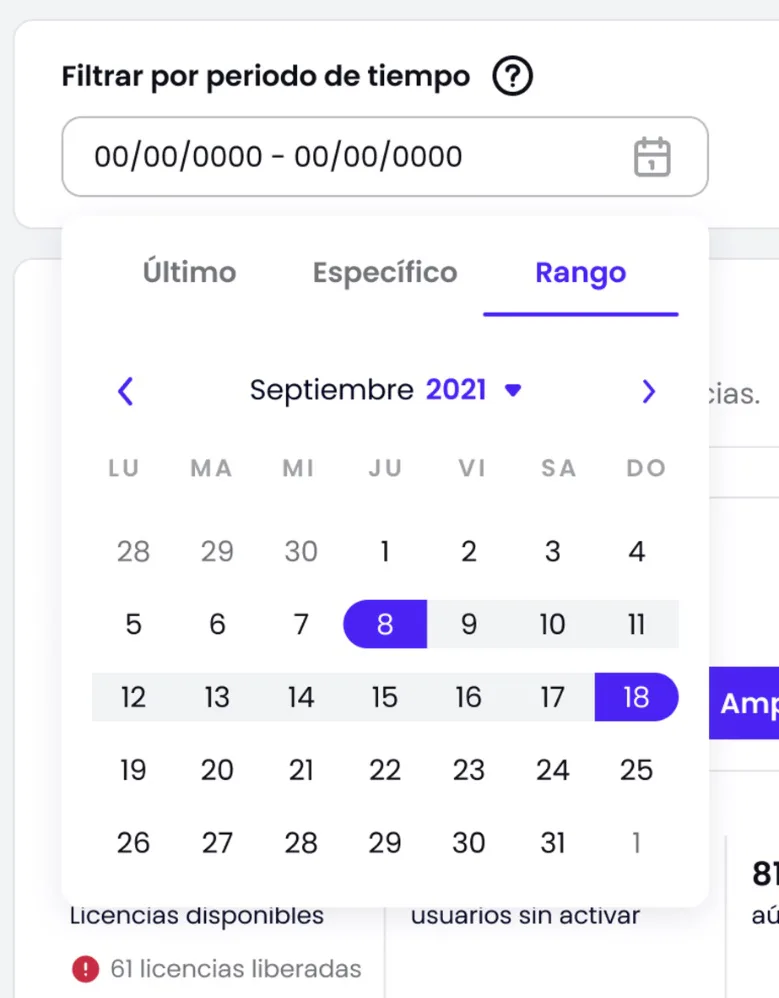 filtro de fechas en crehana