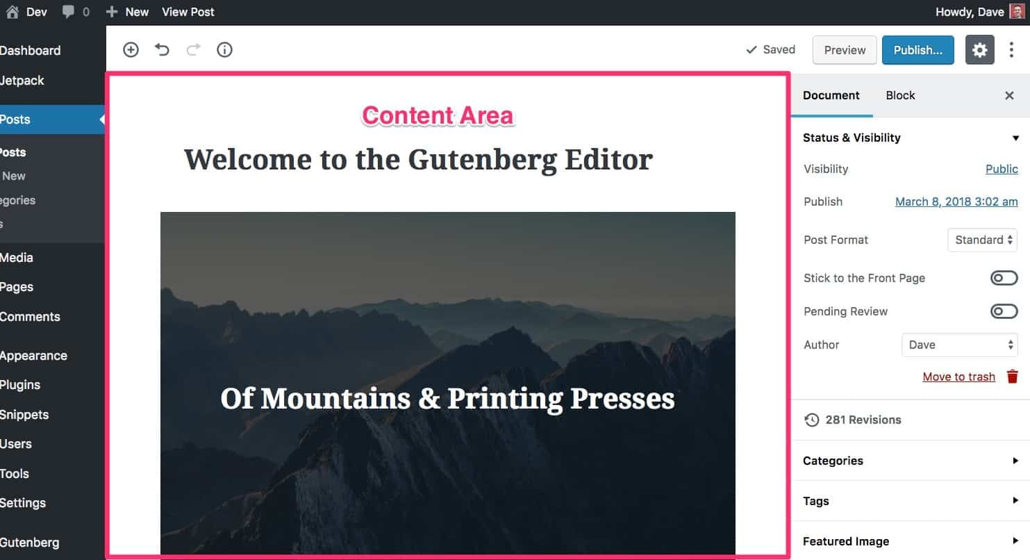 contenido gutenberg wordpress