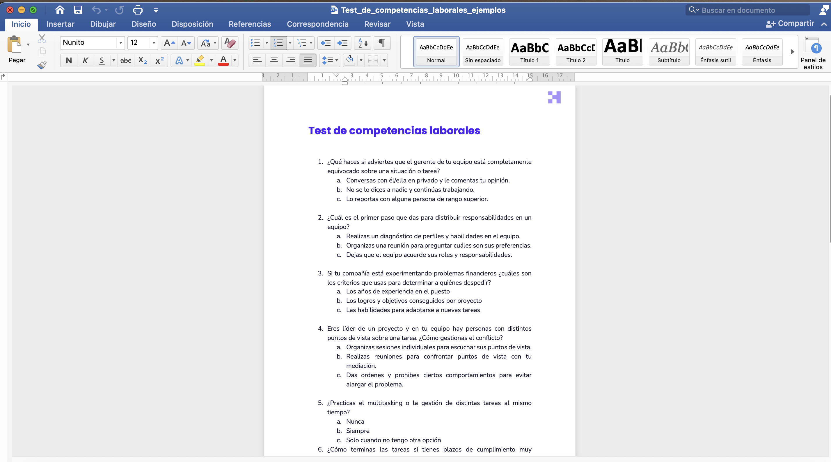 Modelo de test de competencias laborales