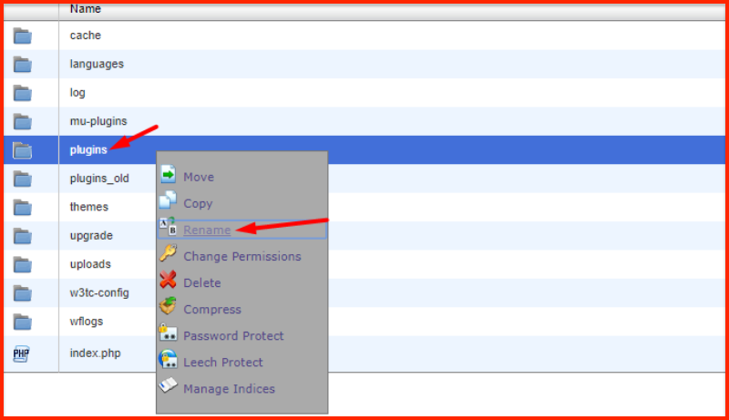 desactivar plugins desde ftp