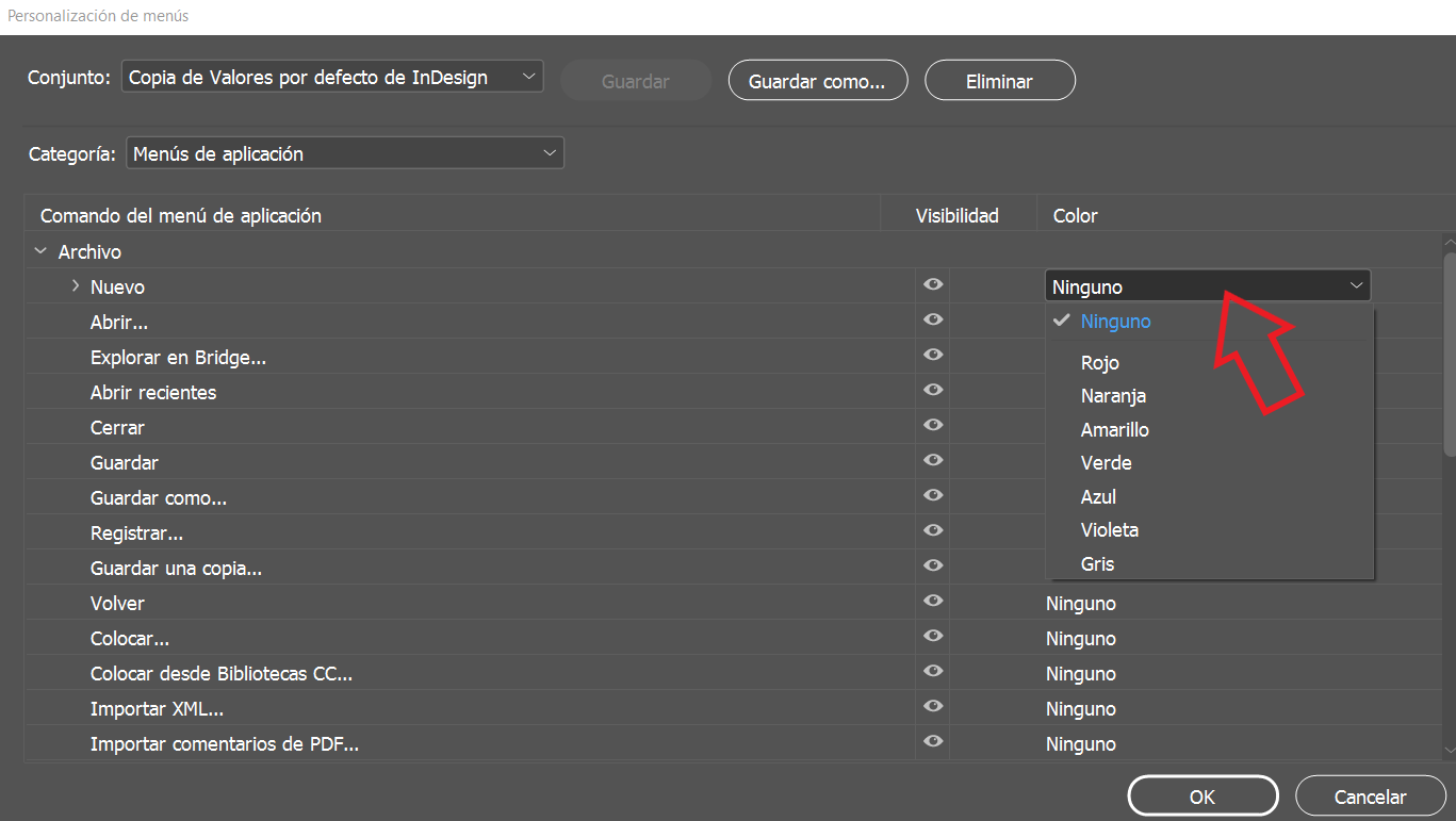 personalizar atajos de indesign