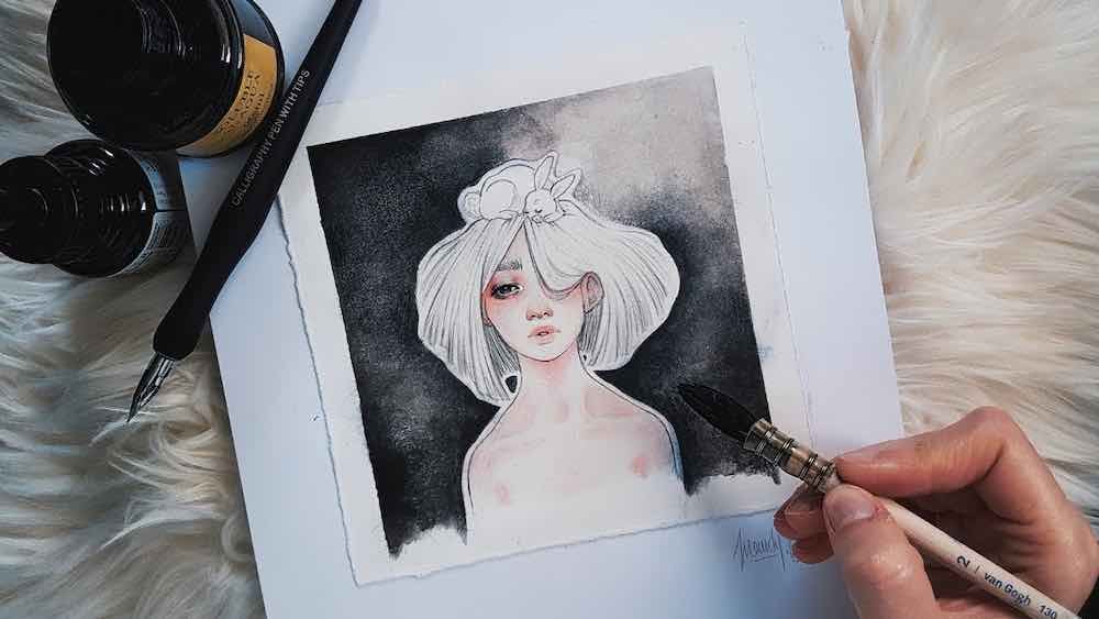 pintura con tinta china tendencia creativa