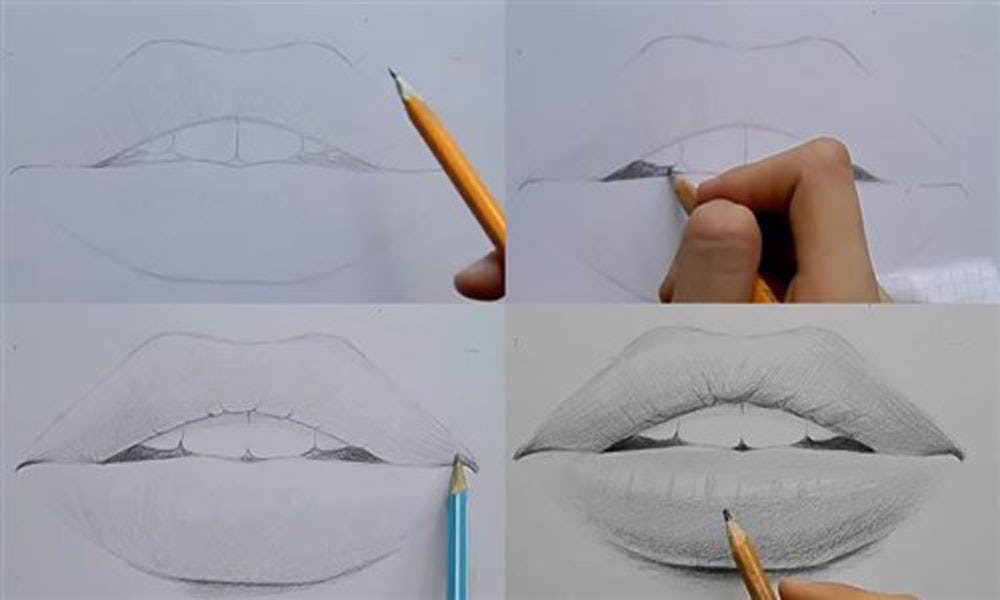 dibujo realista de labios con lapices de grafito paso a paso