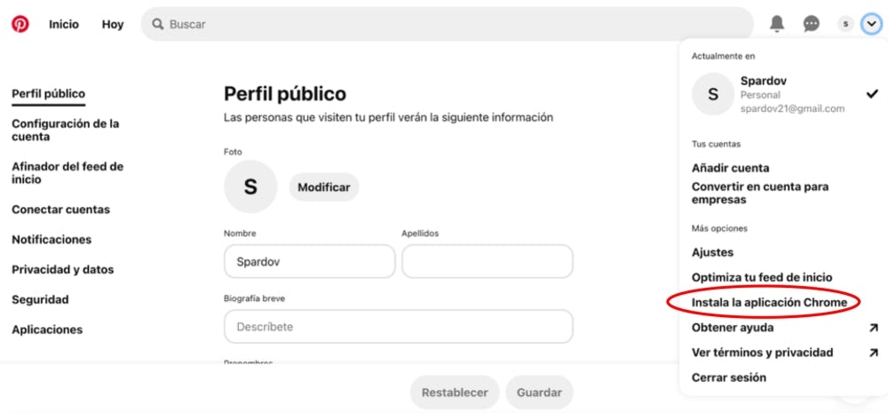 Personalizar perfil Pinterest