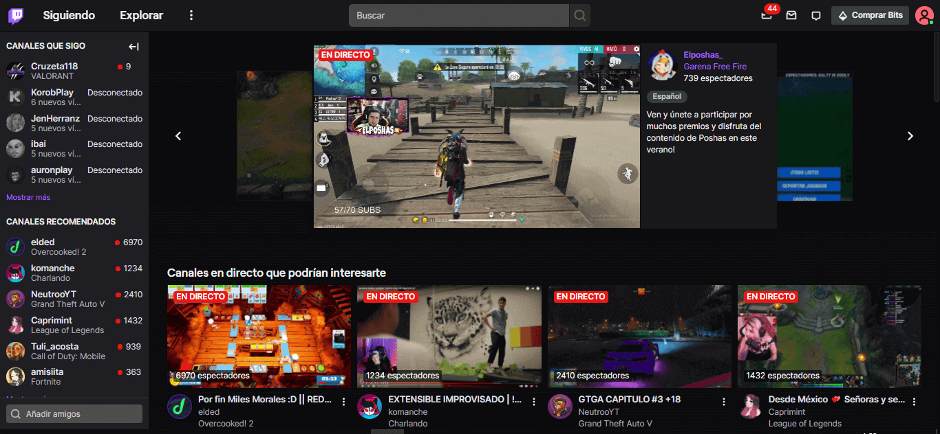 pagina de inicio de twitch