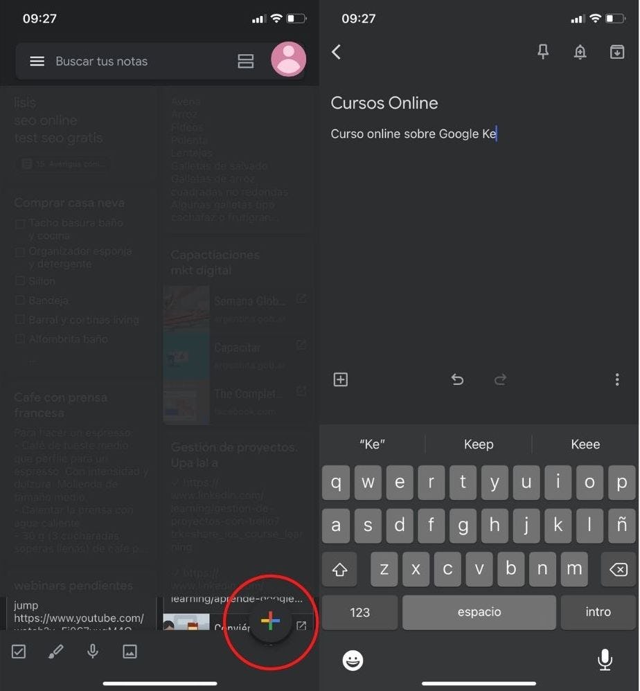 como crear una nota en google keep