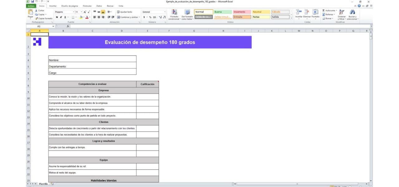 Ejemplo de evaluación de desempeño 180 grados