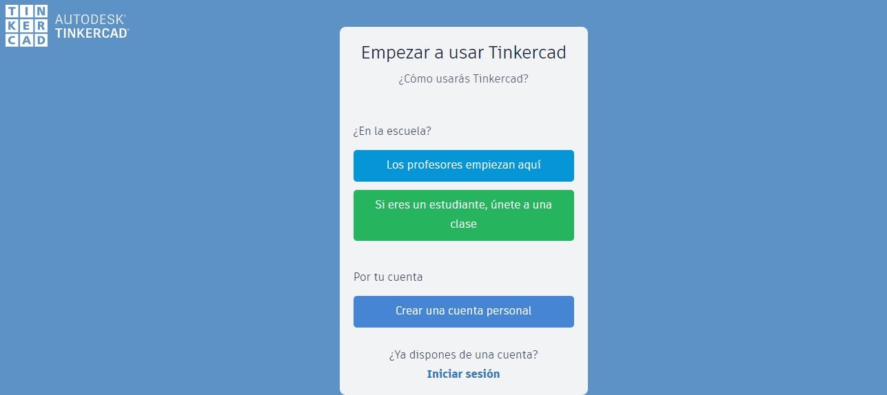 Inicio de sesión Tinkercad