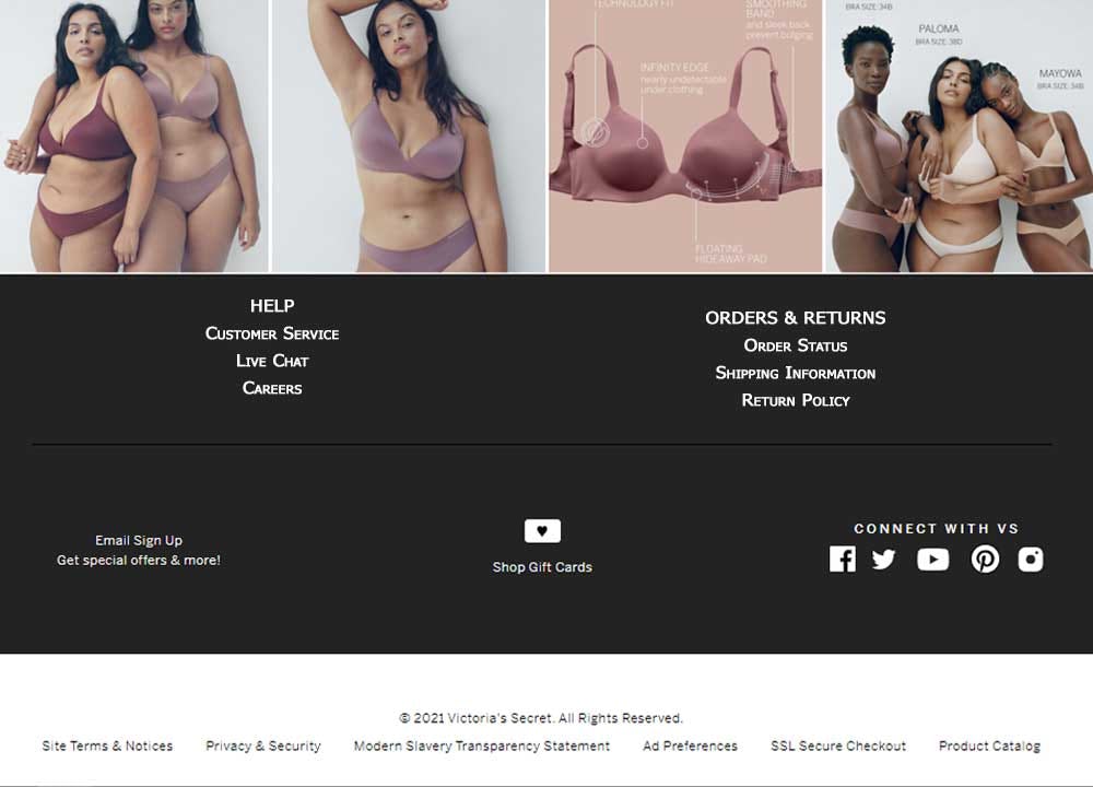 diseño de pie de pagina tienda online victoria secrets