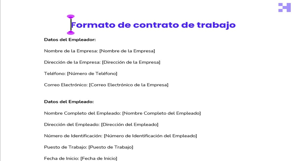 formato de contrato de trabajo