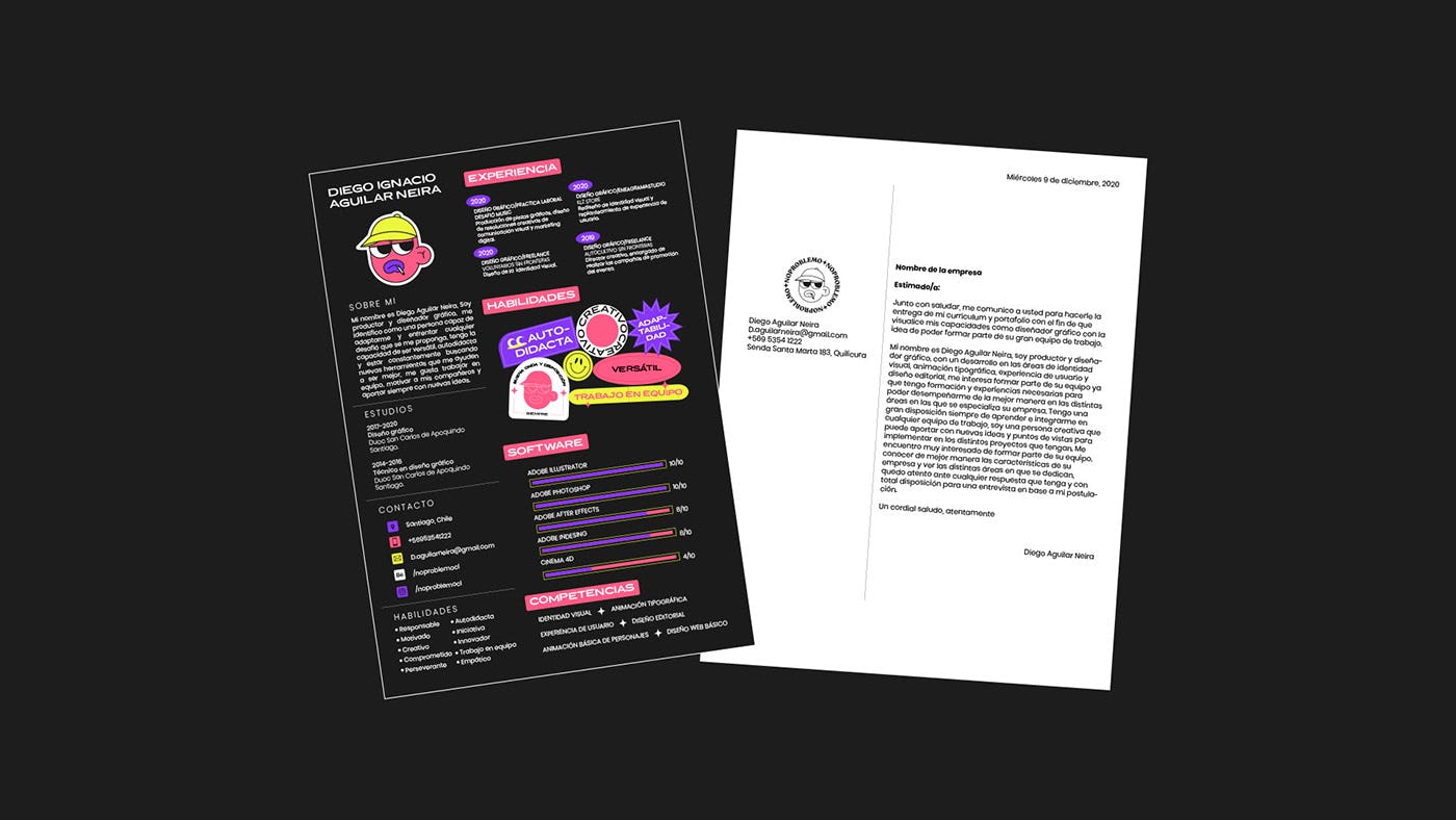 ejemplo de currículum creativo diseñado por Diego A. Neira