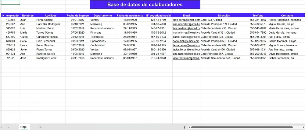Plantilla de base de datos en Excel
