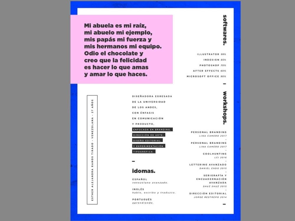 ejemplo de currículum creativo diseñado por Esther Ramos