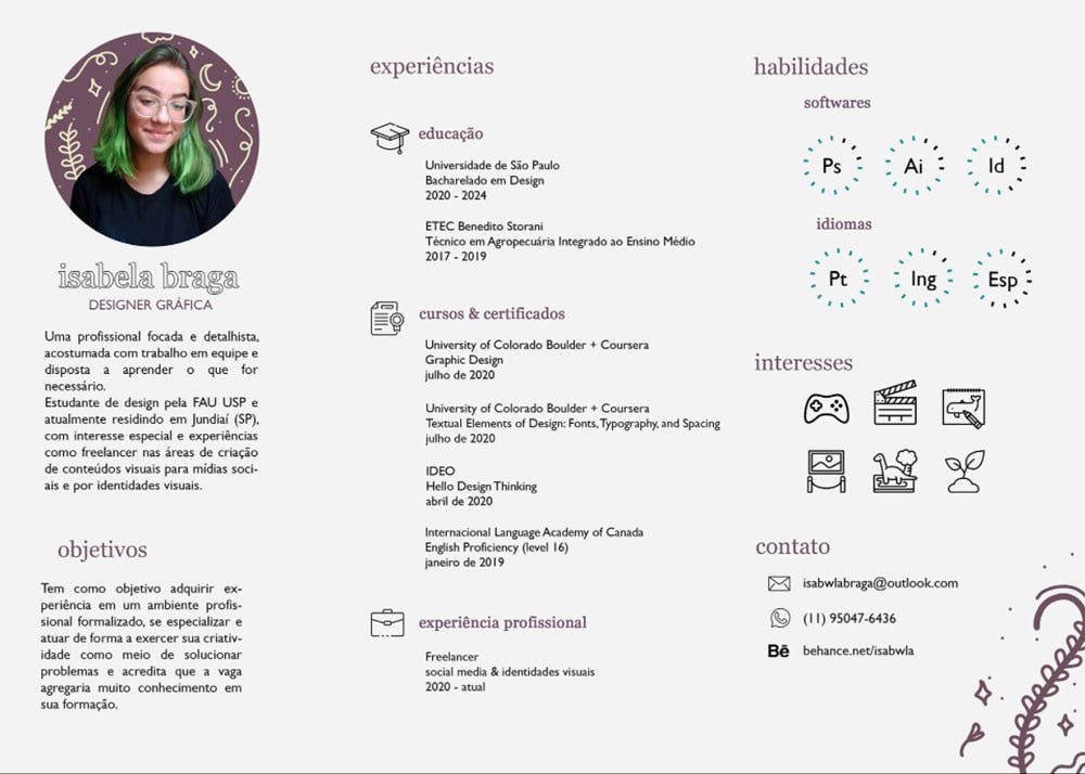 CV creativo de Isabela Braga