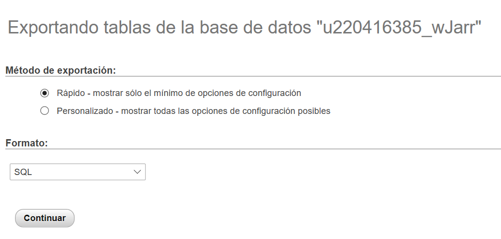 Exportar tablas de bases de datos en Wordpress