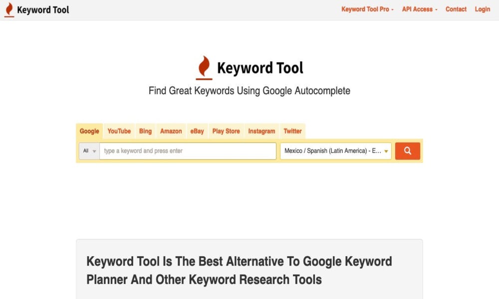 KeywordTool como un keyword generador
