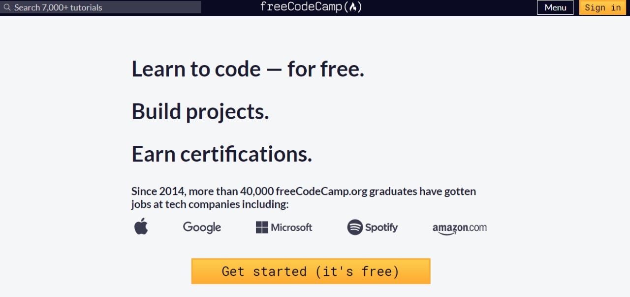 Free Code Camp sitio de programación en línea