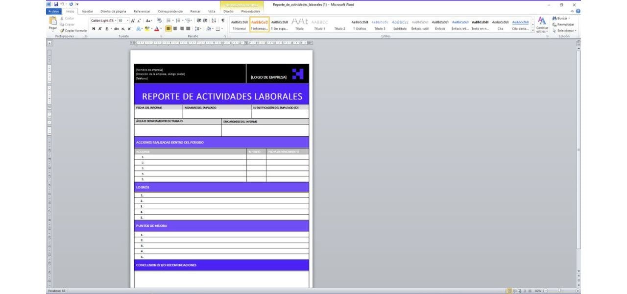 reporte de actividades laborales
