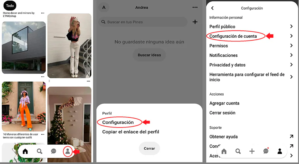eliminar cuenta de pinterest desde el celular