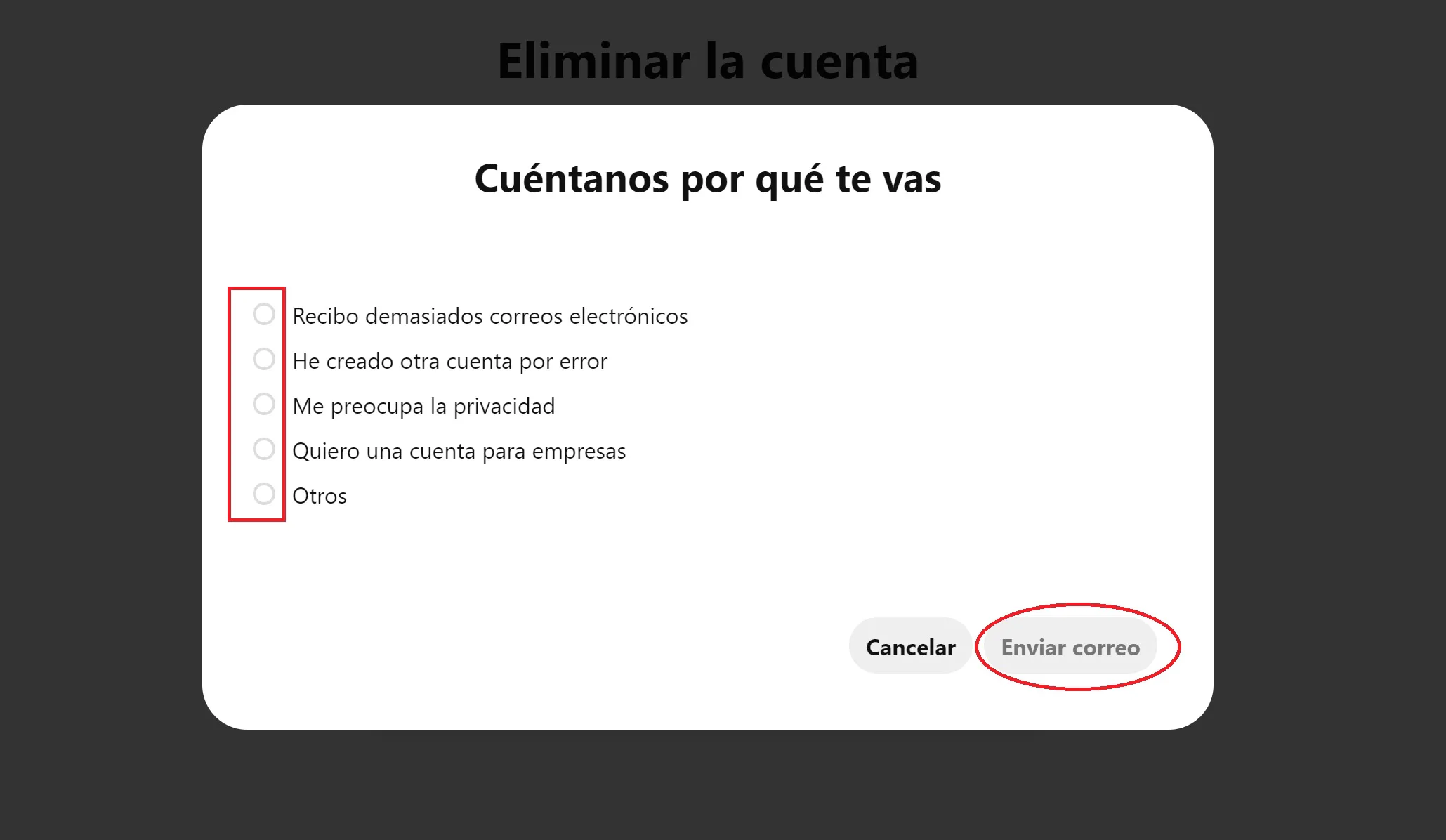 eliminar cuenta de pinterest paso 6