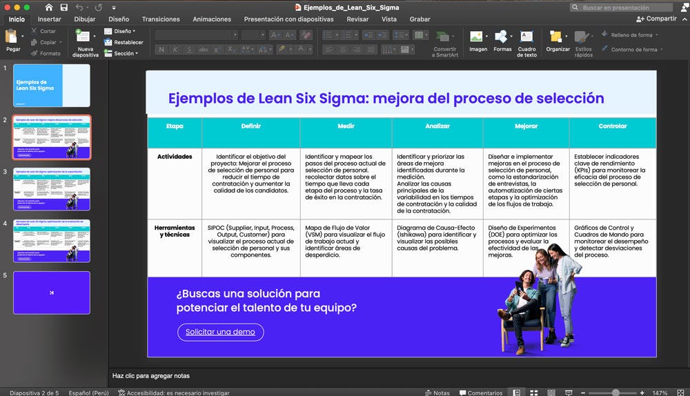 plantilla de ejemplos de Lean Six Sigma en recursos humanos