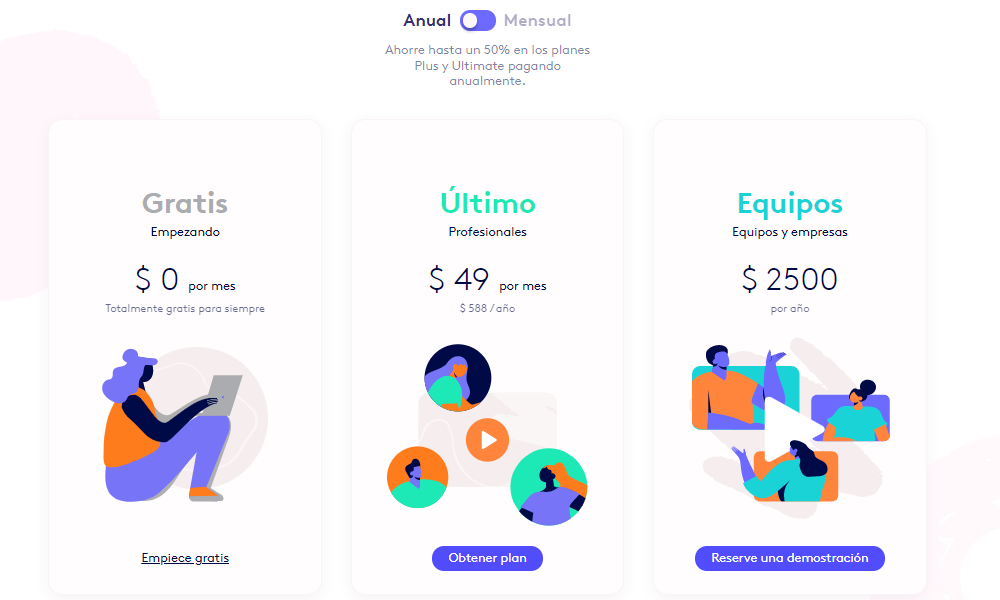 Planes del editor de intros Biteable 