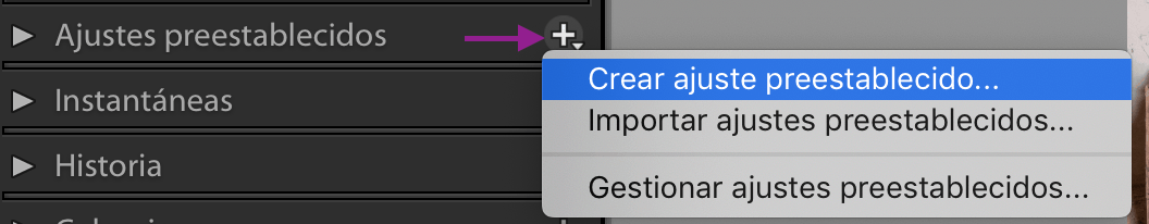 lightroom crear ajustes preestablecido