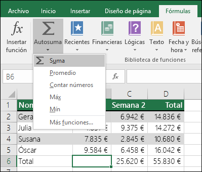 Microsoft Excel formulas