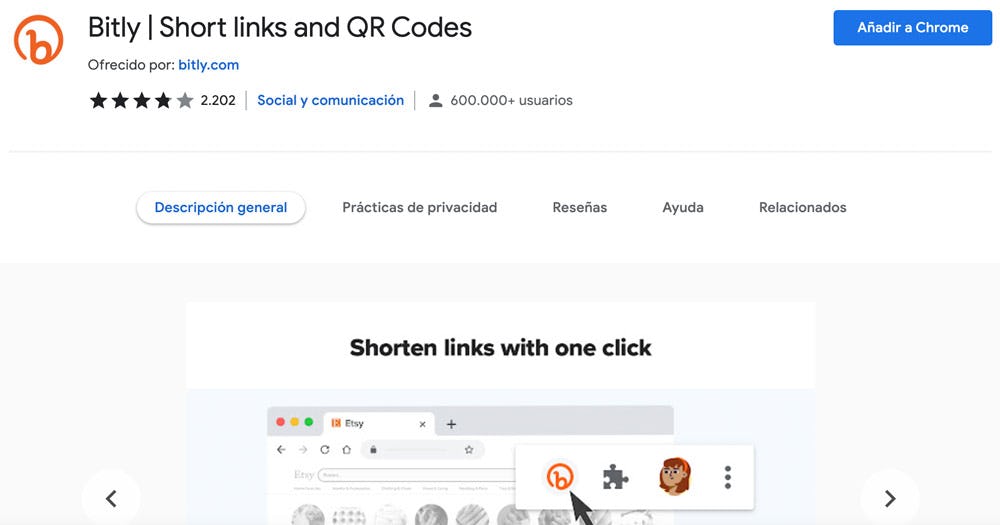 extensión de Google Chrome Bitly