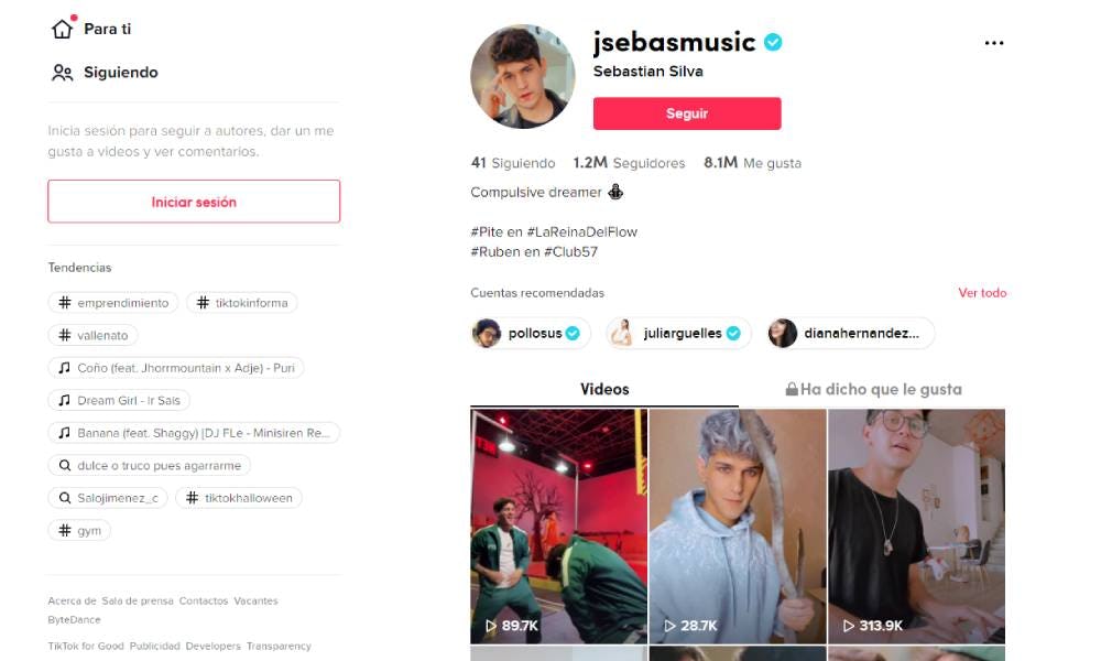 Seguidores Sebastián Silva TikTok