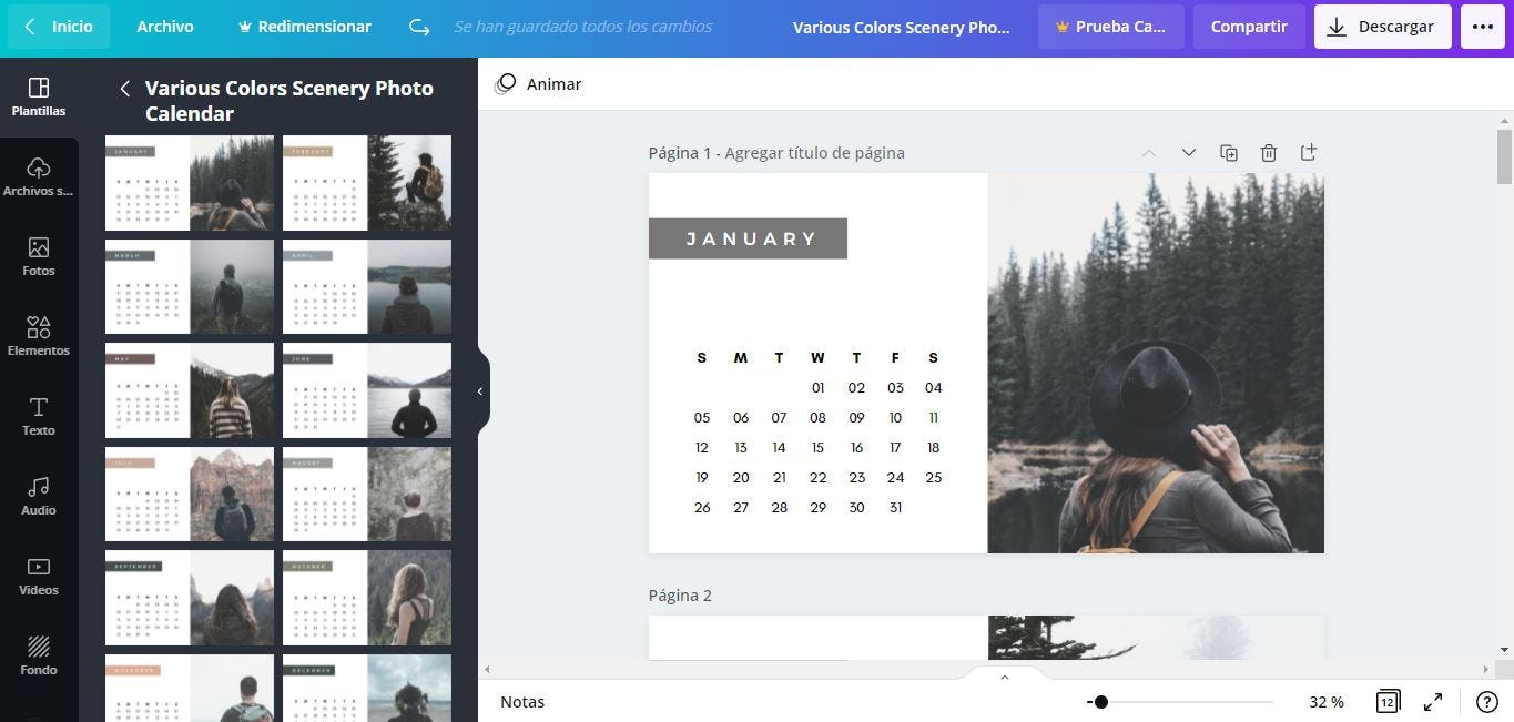 Cómo hacer un calendario con fotos online en Canva