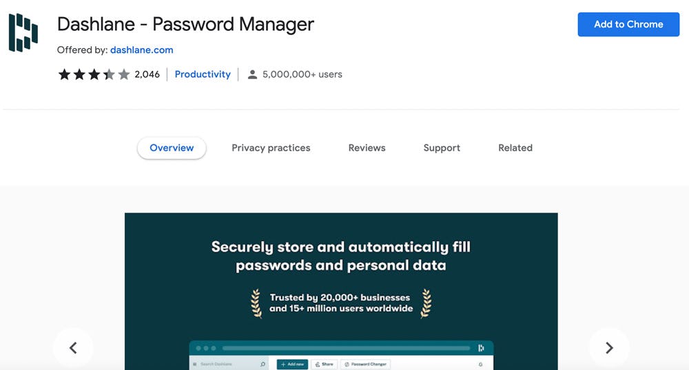 extensión Dashlane Password Manager