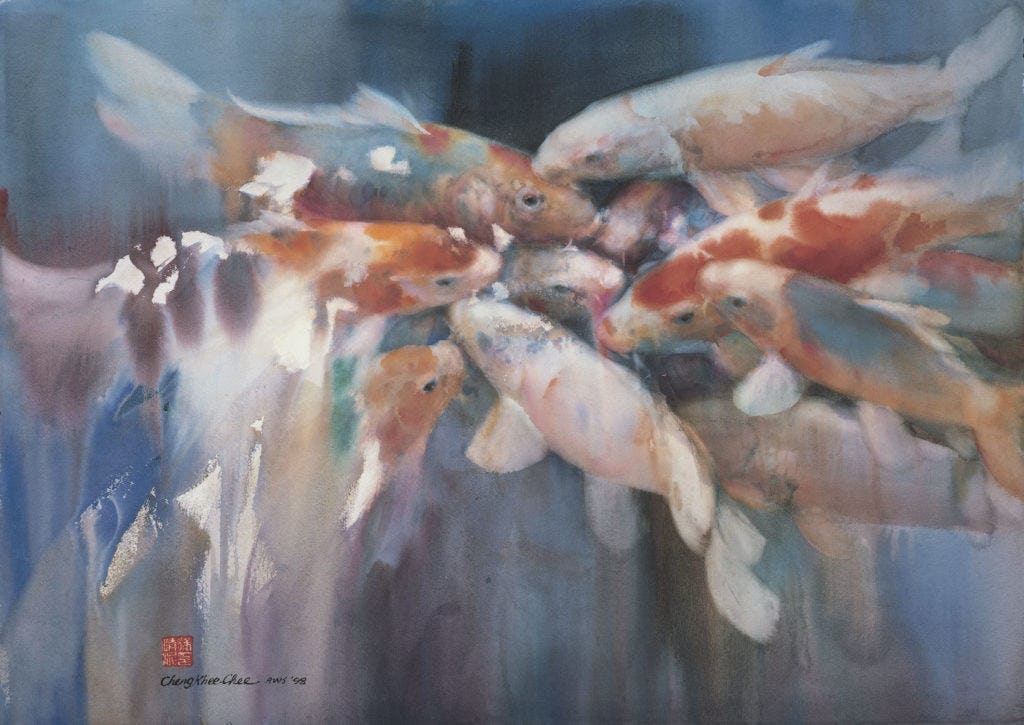 pintura en acuarelas "Koi 98" de Cheng-Kee Chee