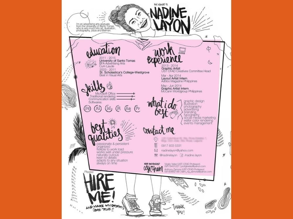 ejemplo de currículum creativo diseñado por Nadine Layon