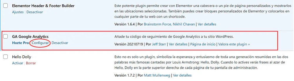 google analytics wordpress configurar