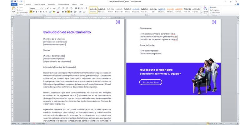 Plantilla de carta de amonestación laboral