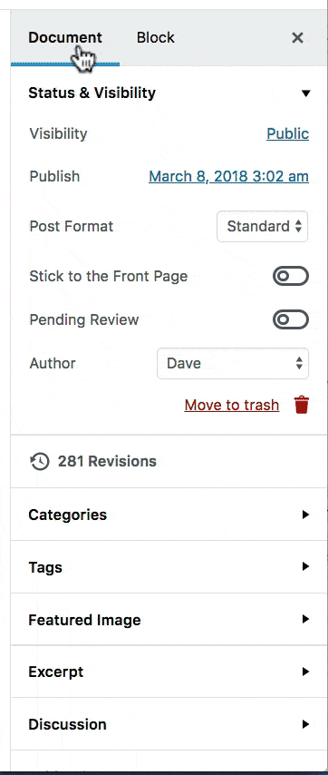 document block wordpress gutenberg