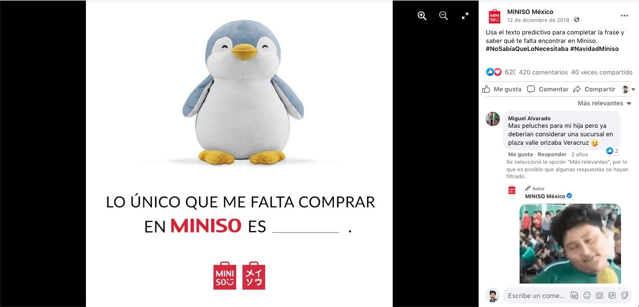 Completar la frase Concurso Facebook Miniso