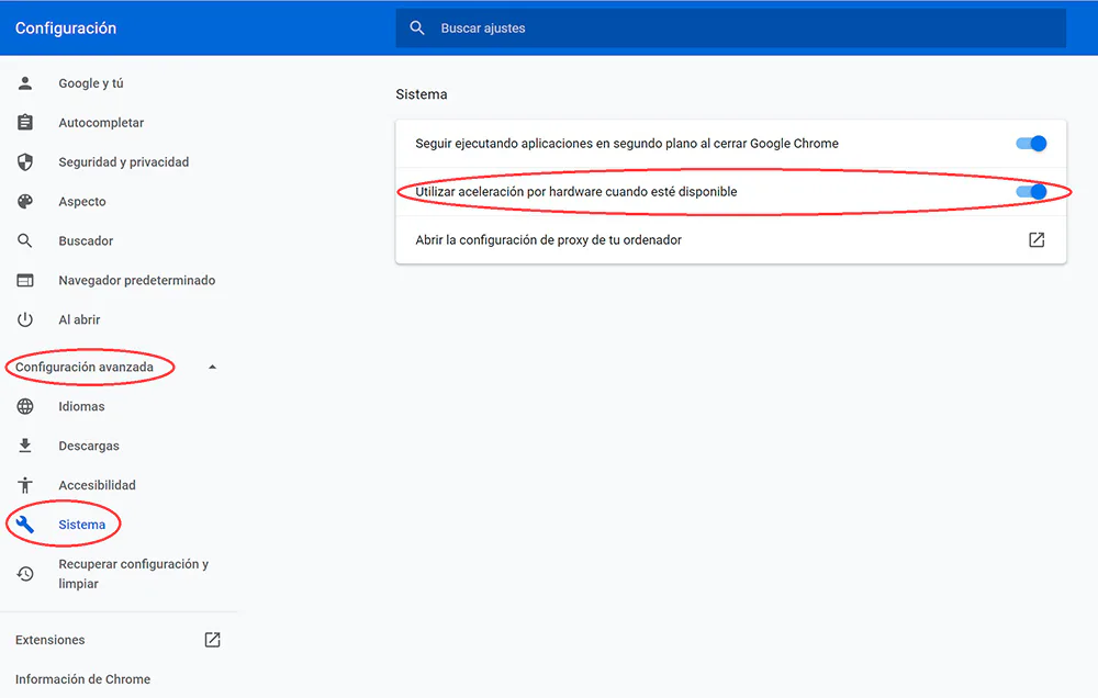 modificar la configuracion para resolver la pantalla negra