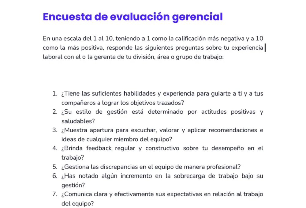 encuesta de evaluación de desempeño gerencial