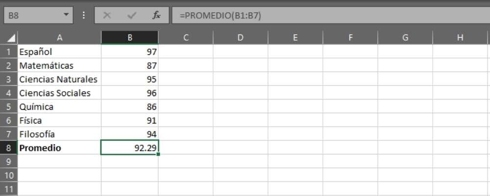 solución final del cálculo de la función promedio en excel